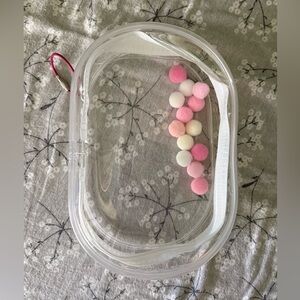 Clear Cosmetic Bag with Pink and White Pom Poms- fits Labubu